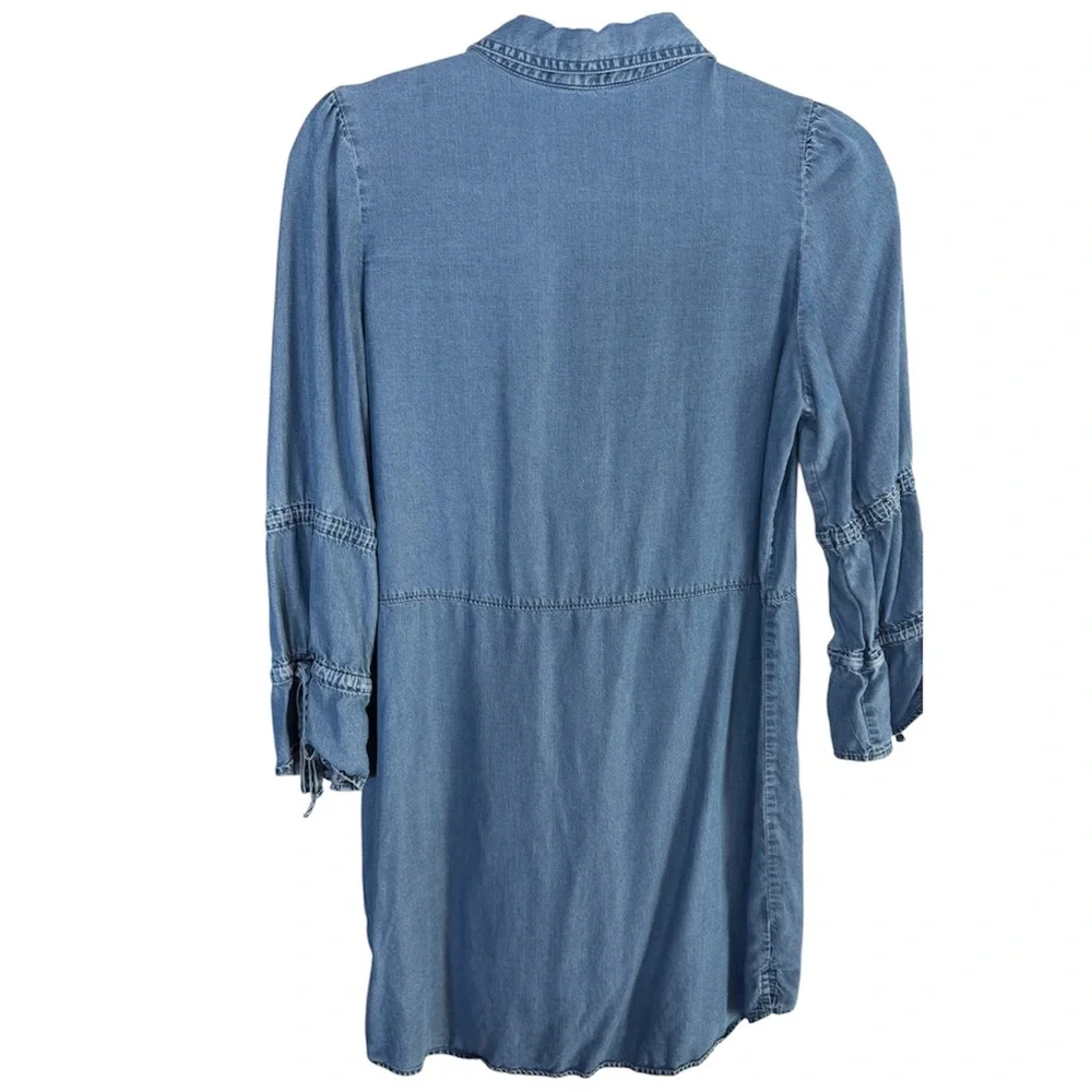 Express Light Denim Puff Sleeve Button Front Mini Shirt Dress Size S - Picture 3 of 11